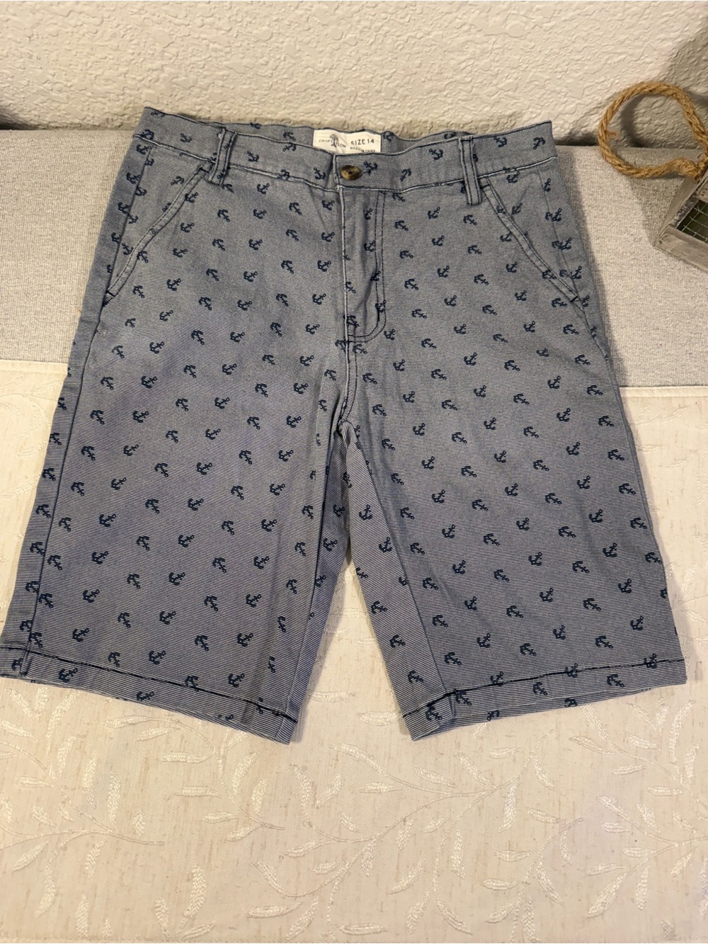 Craft & Flow Boys Anchor Print Pinstripe Shorts Boys Size 14 Cotton Spandex